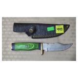 Damascus Steel Knife w/ Leather Sheath