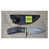 Damascus Steel Knife w/ Leather Sheath