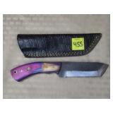 Damascus Steel Knife w/ Leather Sheath