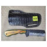 Damascus Dragonscale Knife w/ Leather Sheath