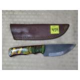 Damascus Steel Knife w/ Leather Sheath