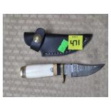 Damascus Steel Knife w/ Leather Sheath
