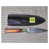 Damascus Steel Knife w/ Leather Sheath