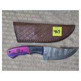 Damascus Steel Knife w/ Leather Sheath