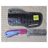 Damascus Steel Knife w/ Leather Sheath