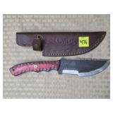 Damascus Steel Knife w/ Leather Sheath