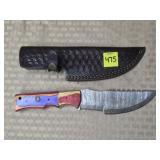 Damascus Steel Knife w/ Leather Sheath