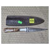 Damascus Steel Knife w/ Leather Sheath