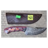 Damascus Steel Knife w/ Leather Sheath
