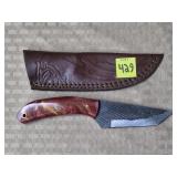 Damascus Steel Knife w/ Leather Sheath