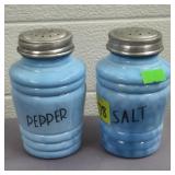 Vintage Delphite Blue Glass Ribbed S&P Shakers