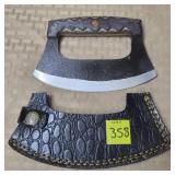 Damascus Steel Ulu Knife w/ Leather Sheath