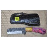 Damascus Dragonscale Steel Knife w/ Leather