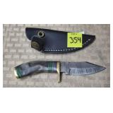 Damascus Steel Knife w/ Stag Style - Black &