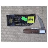 Damascus Steel Folding Knife w/ Leather Sheath
