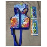 Children's Life Jacket, Swimming Goggles. Old