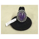 Amethyst German Silver Ring, Size 8