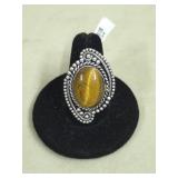 Tiger Eye German Silver Ring, Size 9