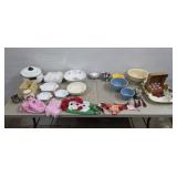 Large Lot of Stoneware Mixing Bowls, Dog Outfits,