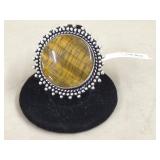 Tiger Eye German Silver Ring, Size 8