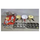Lot of Vtg Cocktail Glass Shakers, Enamelware,