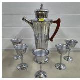 Vtg Art Deco Chrome Cocktail Shaker w/ 5 Goblets 3