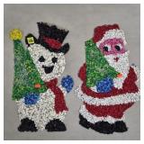 Vtg Snowman & Santa Popcorn Decorations