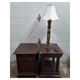 Lot of 2 Modern End Tables & Wood Table Lamp