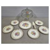 Atlas Fine China 22 Kt Gold Floral Dessert Set &