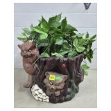 Racoon & Critters Ceramic Planter w/ Faux Plant