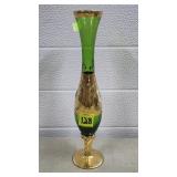Vtg Bohemian Czech Green Glass Bud Vase