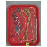 Tray Lot of Costume Rings, Necklaces, Earrings