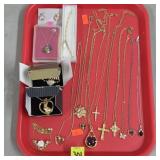 Tray Lot of Assorted Costume Necklaces, Earrings