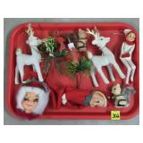 Vintage Pixie Elf Xmas Decorations, Vintage Deer