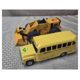 Pressed Steel School Bus & Tonka Loader Toys