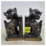 Pair of Vtg Japanese Brownware Cat Bookends