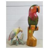 Lot of 2 Wood Carved Parrot Statues