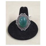 Green Onyx German Silver Ring, Size 9