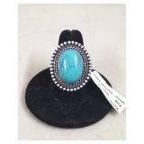 Turquoise German Silver Ring, Size 7