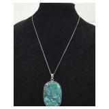 Turquoise Pendant w/ German Silver Chain