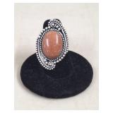 Red Sun Stone German Silver Ring, Size 6