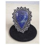 Blue Lapis German Silver Ring, Size 8