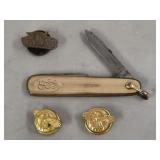 Vtg Mayward Gold Tone Pocket Knife, Military