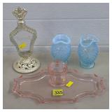 Pink Depression Vanity Set, Pair of Fenton Blue