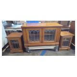 Wood Entertainment Center w/ 2 End Tables