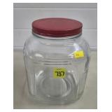 Vtg Anchor Hocking 1-Gallon Cracker Jar w/ Red Lid