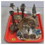 Crucifix Shell Shrine, Brass Candlesticks, Animal