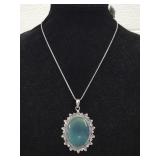 Green Onyx Pendant w/ German Silver Chain