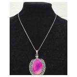Pink Multy Onyx Pendant w/ German Silver Chain