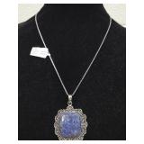 Lapis Pendant w/ German Silver Chain
